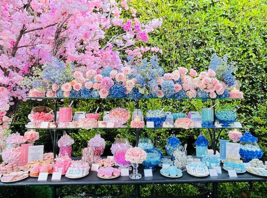 Garden Celebration — A two-tier floral dessert display